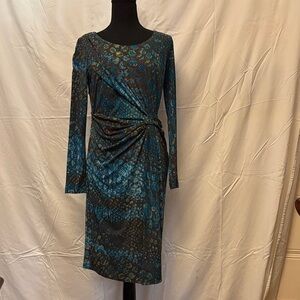 Calvin Klein Blue and Brown Long Sleeve Dress